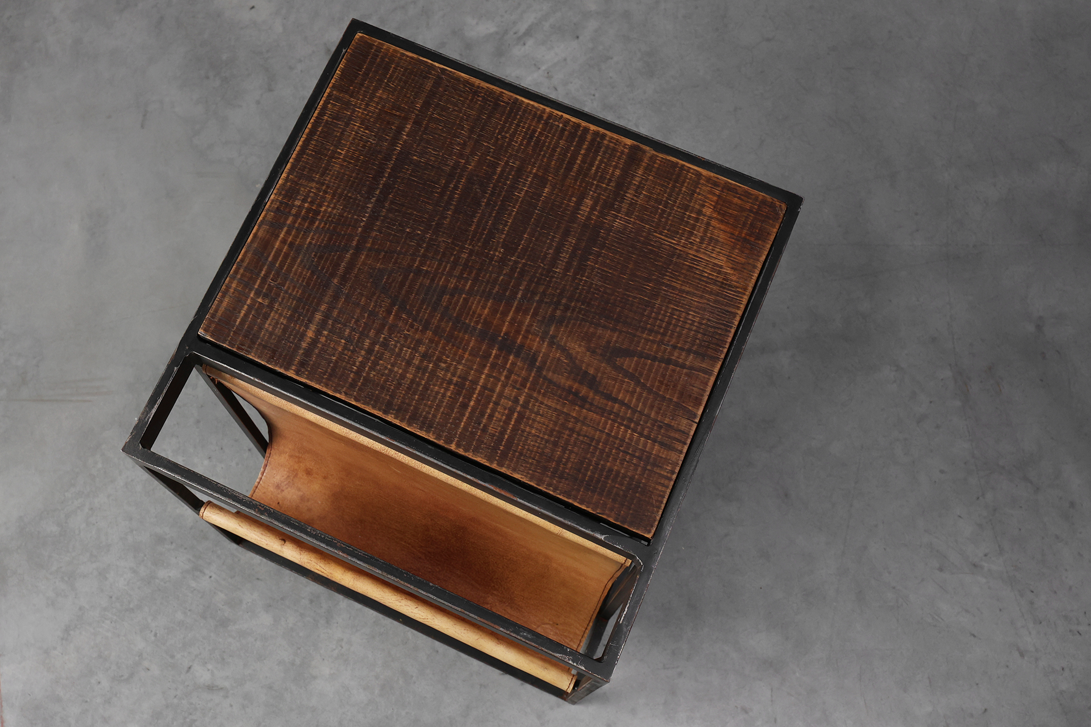 Mid-Century Magazine Holder in Metal, Wood and Leather, Belgium 1960sthumbnail